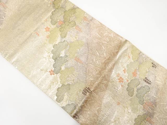 松藤に枝梅・草葉模様織り出し 袋帯【中古】【着】 宗sou