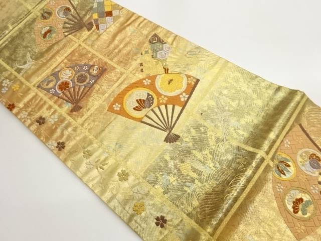 引箔扇に松竹梅・鶴模様織出し袋帯【中古】【着】 宗sou