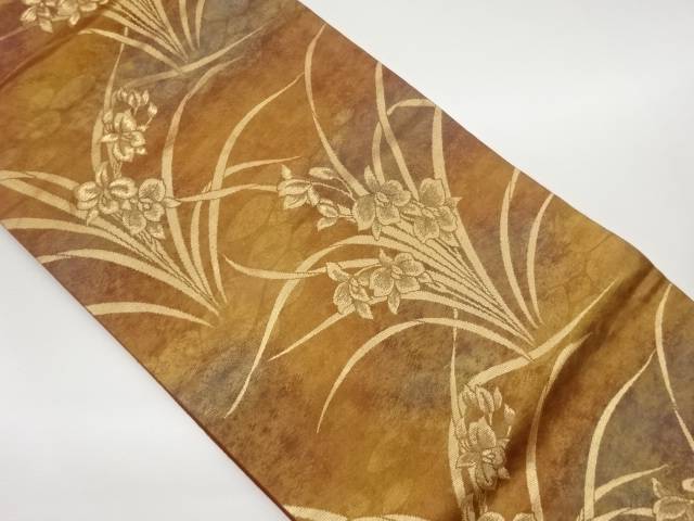 引箔草花模様織出し名古屋帯【中古】【着】 宗sou