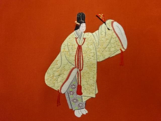塩瀬能模様刺繍名古屋帯【アンティーク】【中古】【着】【図変わり】 宗sou