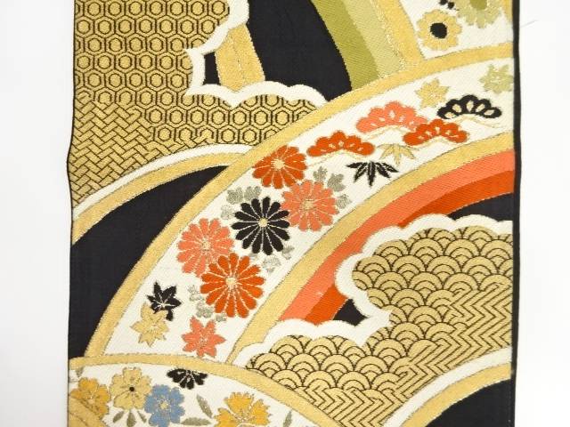 草花に古典柄織り出し袋帯（材料）【アンティーク】【中古】【着】 宗sou