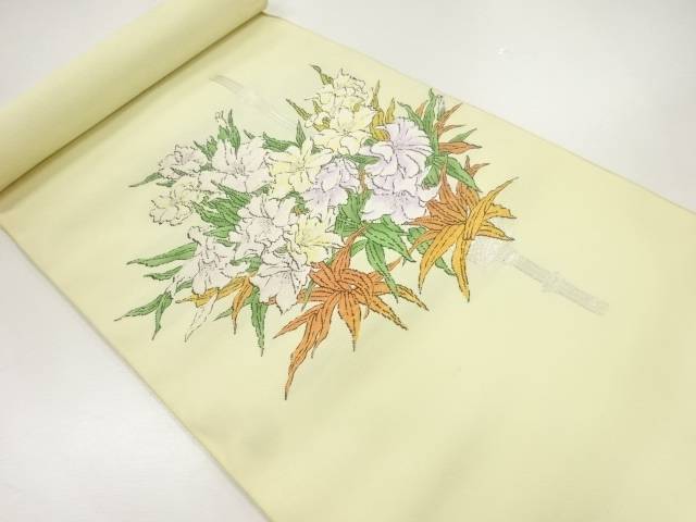 草花模様織出し名古屋帯地反物【アンティーク】【中古】【着】 宗sou