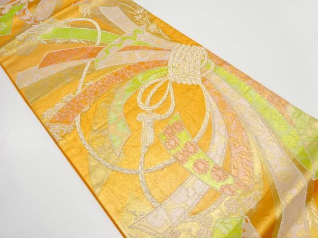 束ね熨斗に草花模様織り出し袋帯（着用可）【アンティーク】【中古】【着】 宗sou