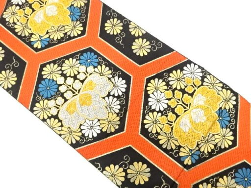 亀甲に桐・菊模様織り出し袋帯(着用可)【アンティーク】【中古】【着】 宗sou 亀甲に桐・菊模様織り出し袋帯(着用可)【アンティーク】【中古】【着】 宗sou