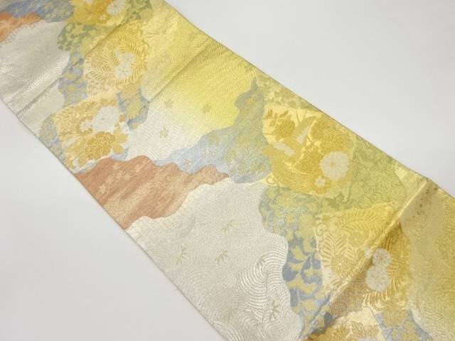 色紙道長取に花鳥・波模様織出し袋帯【中古】【着】 宗sou