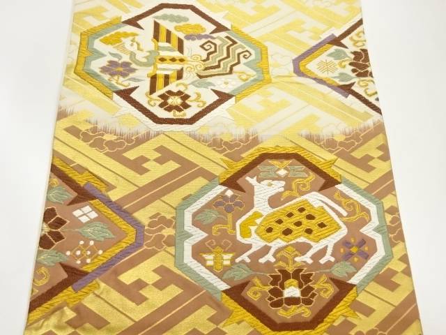 抽象に鳳凰・有栖川模様織出し袋帯【中古】【着】 宗sou