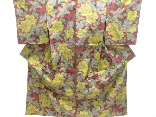 未使用品 草花模様織り出し十日町紬着物【着】 宗sou 未使用品 草花模様織り出し十日町紬着物【着】 宗sou