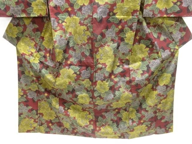 未使用品　草花模様織り出し十日町紬着物【着】 宗sou