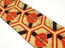亀甲に向かい蝶・花模様織り出し袋帯(着用可)【アンティーク】【中古】【着】 宗sou