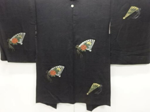 檜扇に牡丹・笹模様刺繍一ツ紋羽織【大正ロマン】【中古】【着】 宗sou 檜扇に牡丹・笹模様刺繍一ツ紋羽織【大正ロマン】【中古】【着】 宗sou