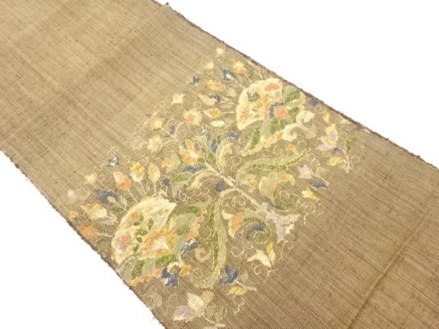 手織り紬花唐草模様織出し名古屋帯【中古】【着】 宗sou