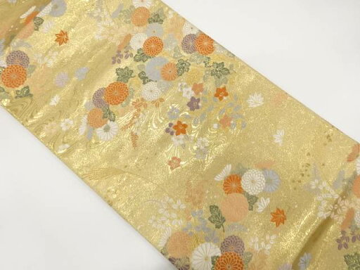 本金二重箔 流水に花模様織り出し 袋帯【中古】【着】 宗sou 本金二重箔 流水に花模様織り出し 袋帯【中古】【着】 宗sou