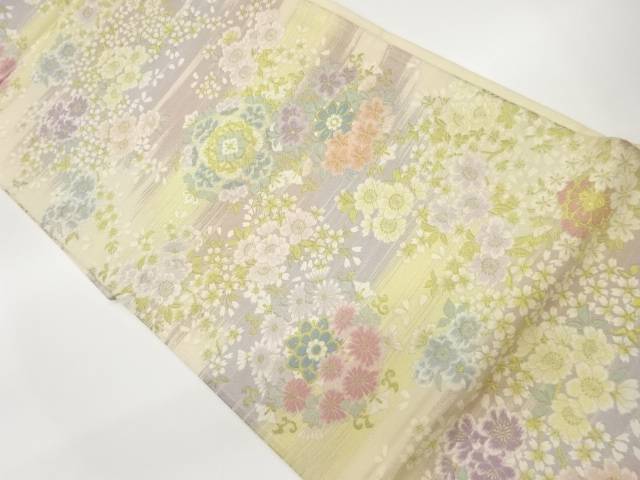 華文に花々・桜散らし模様織出し袋帯【中古】【着】 宗sou