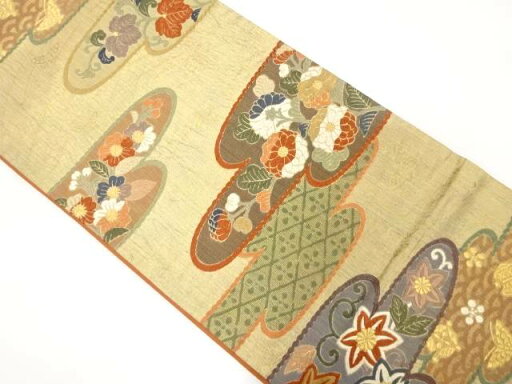 ヱ霞に花唐草模様織り出し 袋帯【中古】【着】 宗sou ヱ霞に花唐草模様織り出し 袋帯【中古】【着】 宗sou