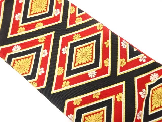 菱に花模様織り出し振袖用袋帯【中古】【着】 宗sou