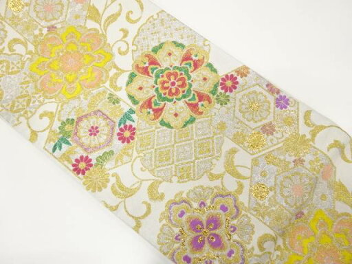 亀甲に華文・雪輪模様織り出し振袖用袋帯【中古】【着】 宗sou 亀甲に華文・雪輪模様織り出し振袖用袋帯【中古】【着】 宗sou