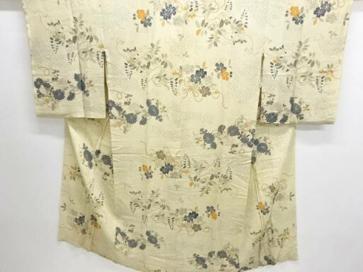 縮緬紗綾形に花束模様単衣長襦袢【アンティーク】【中古】【着】 宗sou 縮緬紗綾形に花束模様単衣長襦袢【アンティーク】【中古】【着】 宗sou