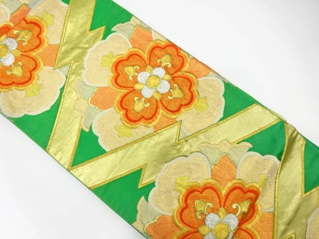 変わり松皮菱に華紋織り出し袋帯（材料）【アンティーク】【中古】【着】 宗sou