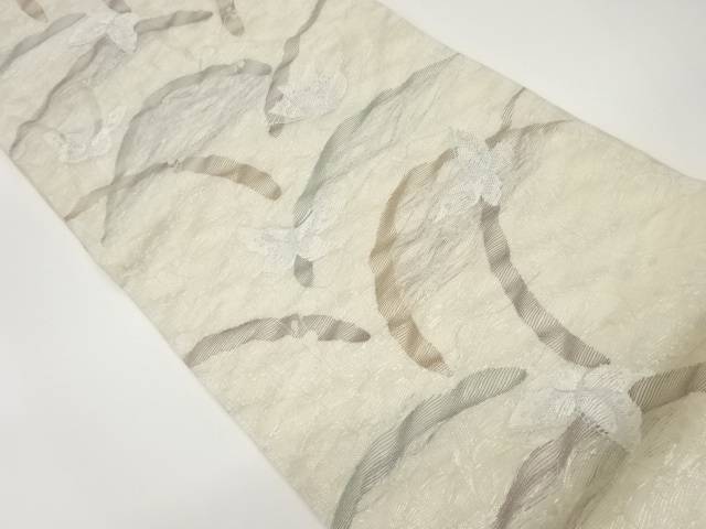 紗 すくい織芝に蝶模様織出し袋帯【中古】【着】 宗sou