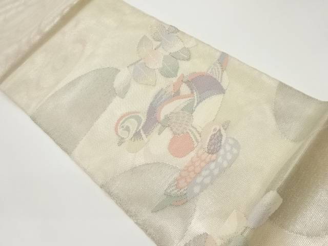 紗 鴛鴦模様織出し袋帯【中古】【着】 宗sou