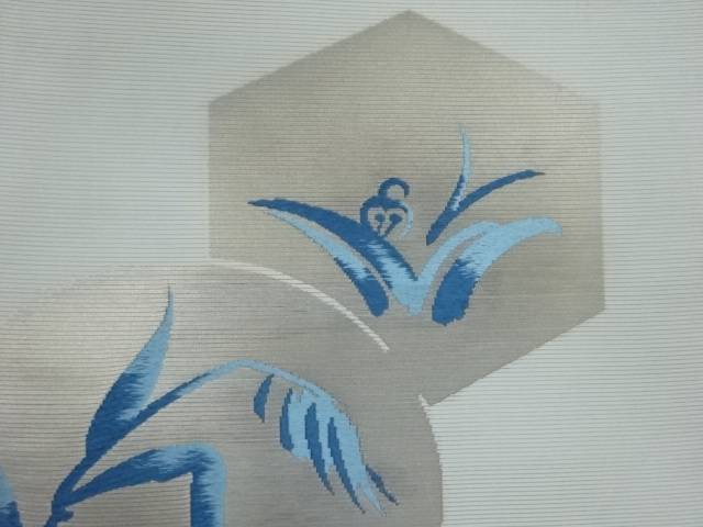 絽地紙・丸・亀甲に草花模様織出し袋帯【中古】【着】 宗sou