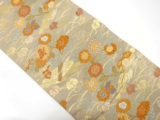 唐織 花筏に芝草模様織り出し袋帯【中古】【着】 宗sou 唐織 花筏に芝草模様織り出し袋帯【中古】【着】 宗sou