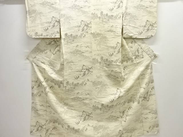 時代人物風景模様上代紬単衣着物【アンティーク】【中古】【着】 宗sou