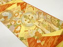 御所人形に向かい鶴・蝶・花々模様織出し袋帯【中古】【着】 宗sou