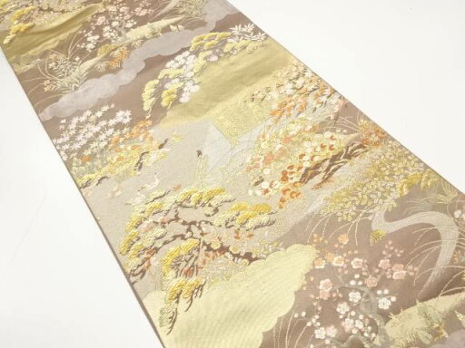 屋敷風景に草花模様織り出し袋帯【中古】【着】 宗sou 屋敷風景に草花模様織り出し袋帯【中古】【着】 宗sou
