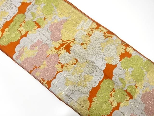 雲に菊模様織り出し袋帯（材料）【アンティーク】【中古】【着】 宗sou