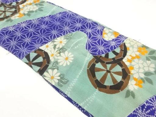 縮緬花車昼夜帯側【アンティーク】【中古】【着】 宗sou 縮緬花車昼夜帯側【アンティーク】【中古】【着】 宗sou