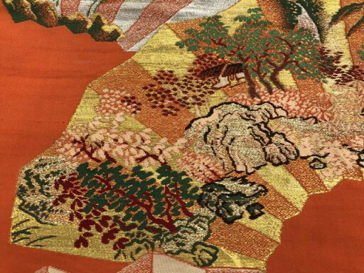 地紙に家屋風景模様織出し名古屋帯【アンティーク】【中古】【着】 宗sou 地紙に家屋風景模様織出し名古屋帯【アンティーク】【中古】【着】 宗sou
