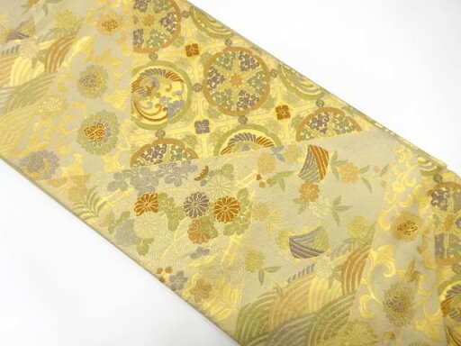 切りばめ風 花蜀江に糸巻模様織り出し袋帯【中古】【着】 宗sou 切りばめ風 花蜀江に糸巻模様織り出し袋帯【中古】【着】 宗sou