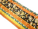 縞に向かい鶴・草花模様織り出し 全通袋帯【中古】【着】 宗sou