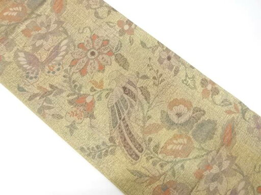蝶に花鳥模様織り出し袋帯【中古】【着】 宗sou 蝶に花鳥模様織り出し袋帯【中古】【着】 宗sou
