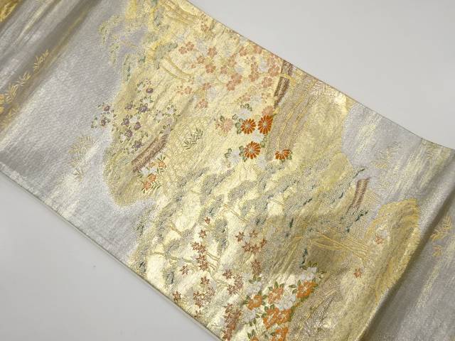 佐賀錦 屋敷風景に草花模様織り出し 袋帯【中古】【着】 宗sou