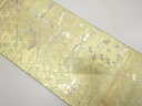 斜め格子に蝶・紅葉・菊模様織り出し 振袖用袋帯【中古】【着】 宗sou