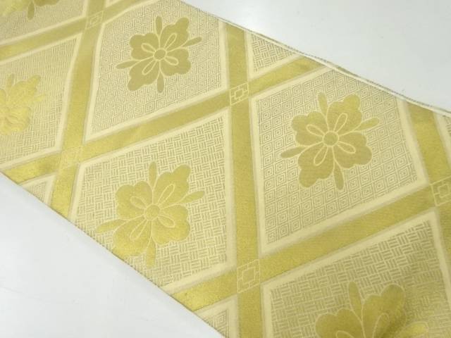 菱に花模様織出し袋帯(材料)【アンティーク】【中古】【着】 宗sou