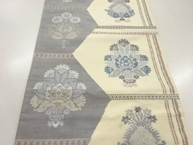 草花模様織出し袋帯（材料）【アンティーク】【中古】【着】 宗sou