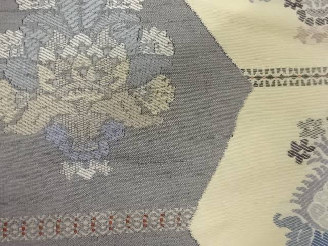 草花模様織出し袋帯（材料）【アンティーク】【中古】【着】 宗sou