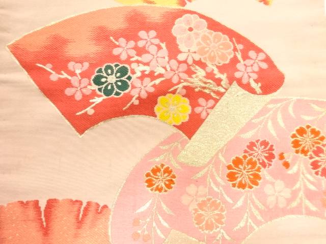 地紙に枝梅・枝垂れ桜模様名古屋帯【アンティーク】【中古】【着】 宗sou