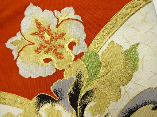 綴れ唐花模様織り出し名古屋帯【アンティーク】【中古】【着】 宗sou 綴れ唐花模様織り出し名古屋帯【アンティーク】【中古】【着】 宗sou