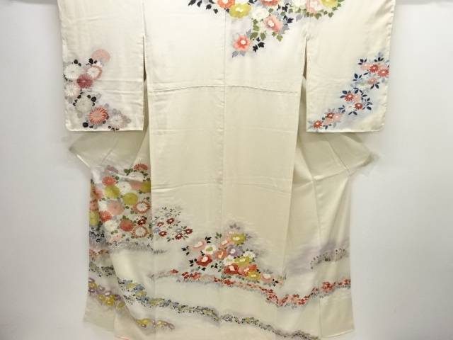 錦紗菊草花模様着物【アンティーク】【中古】【着】 宗sou