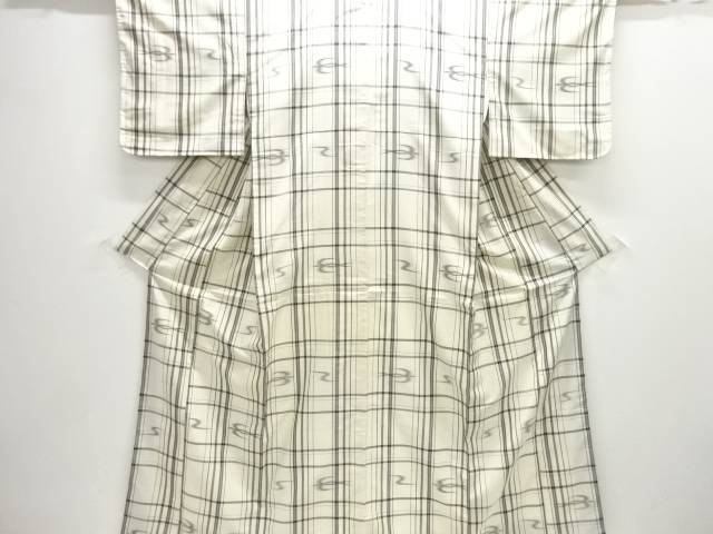 未使用品 格子に絣柄織り出し米沢紬着物【着】 宗sou