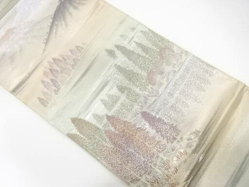プラチナ二重箔 山並みに樹木模様織り出し袋帯(材料)【アンティーク】【中古】【着】 宗sou プラチナ二重箔 山並みに樹木模様織り出し袋帯(材料)【アンティーク】【中古】【着】 宗sou