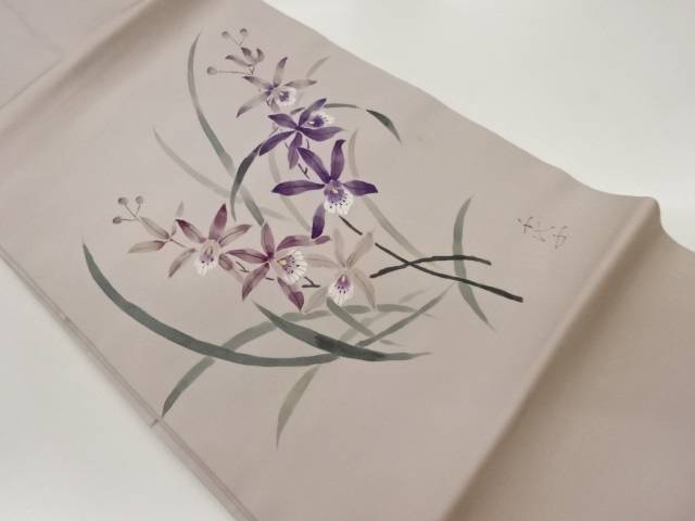 塩瀬手描き花模様名古屋帯【中古】【着】 宗sou