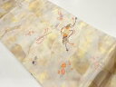 引箔琴・笛に松・花々模様織出し名古屋帯【中古】【着】 宗sou