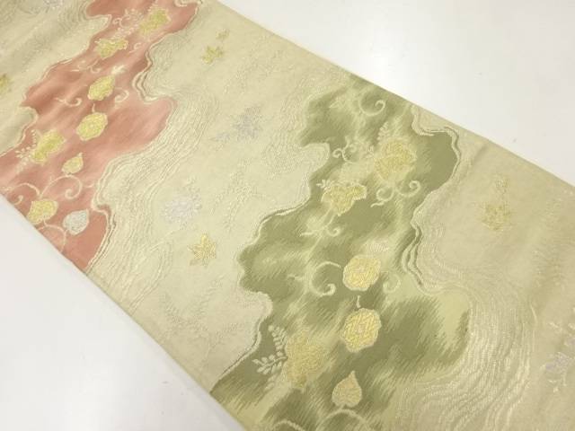 流水に花唐草模様織出し袋帯（材料）【アンティーク】【中古】【着】 宗sou