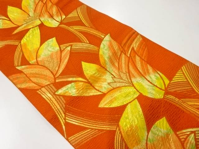 草葉模様織出し名古屋帯【リサイクル】【中古】【着】 宗sou