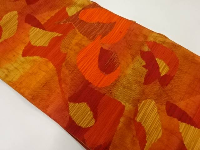 手織り紬落ち葉模様織出し名古屋帯【リサイクル】【中古】【着】 宗sou